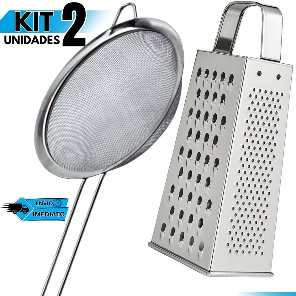 Kit Inox – Ralador e Peneira de Legumes | Utensílios de Cozinha e Acessórios