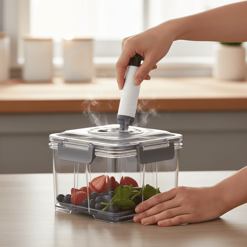 pote hermético 1,5 litros com bomba de vácuo, ideal para geladeira e freezer, conserva alimentos frescos