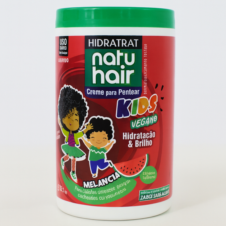 Creme para pentear Kids Vegano Melancia 1KG NATUHAIR - Antifrizz Definição Volume Cachos Ondulados