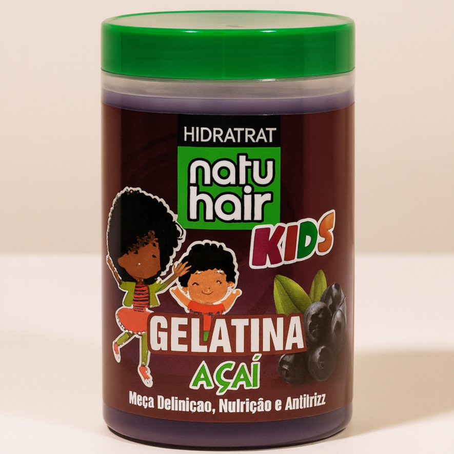 Gelatina Kids Açaí Vegana NATUHAIR 1kg - Super Modeladora Antifrizz Definição Cachos Ondulados