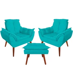 2 Poltronas Opala Com Puff Apoio Para Pés Decoração de Quarto e Sala Recepção Escritório