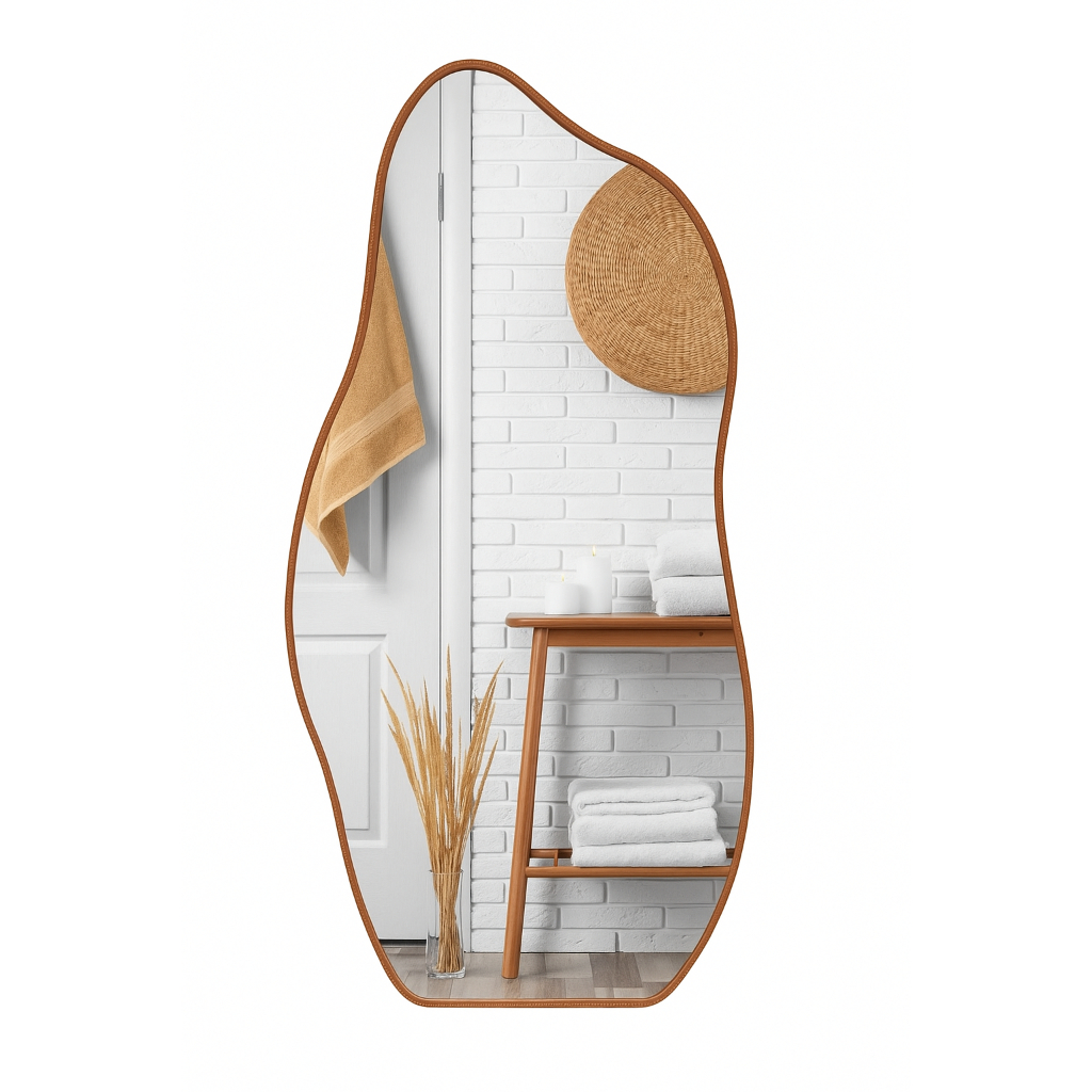 Espelho Orgânico Flame com Moldura em Couro Sintético Decorativo Parede Moderna em Oferta na Shopee