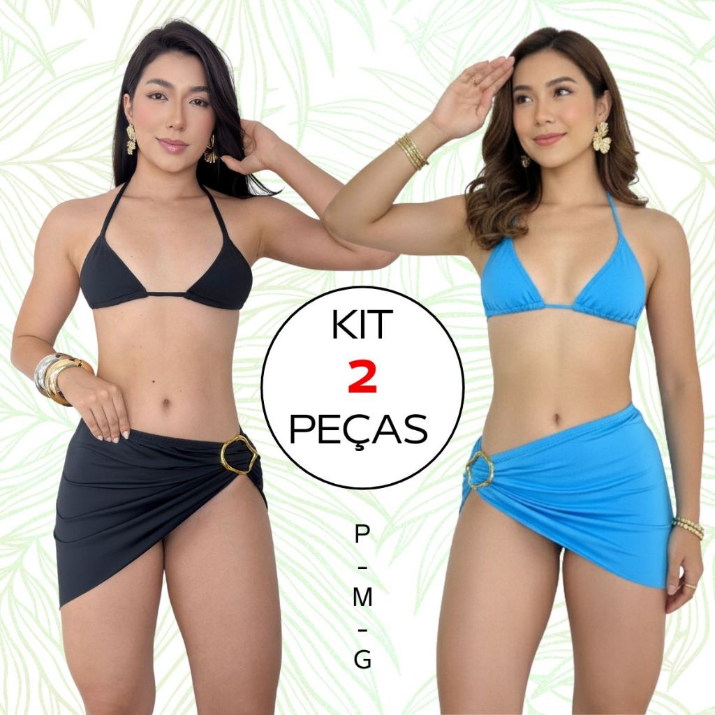 Kit 2 Biquini Saida de Praia 3 Pecas Conjunto Completo Suplex Feminino Moda Praia 2026