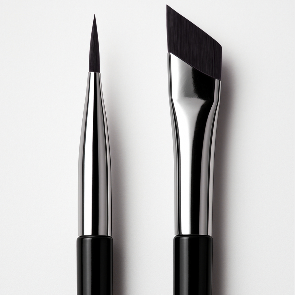 Kit 2 Pincéis Ultrafinos Chanfrados para Maquiagem – Delineador, Sobrancelhas, Sombra e Olhos