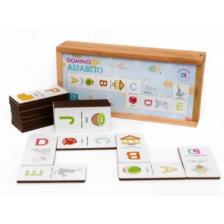 Dominó Alfabeto | Jogo Educativo Infantil de Madeira Ecológica | Brinquedo Pedagógico