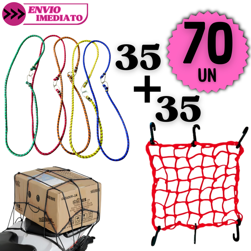Rede Bagageiro Moto + Cordas Elásticas Gancho Reforçado Transporte Carga Profissional Resistente