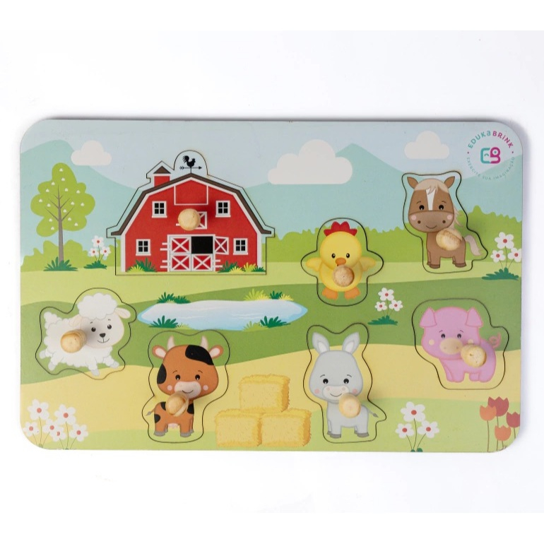 Jogo de Encaixe Fazendinha Madeira | 7 encaixes da Fazenda | Brinquedo Infantil de Tabuleiro Educativo