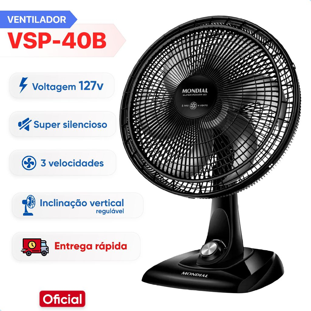 Ventilador de Mesa 40cm Mondial Preto Super Power VSP-40-B 140W 127v em Oferta na Shopee