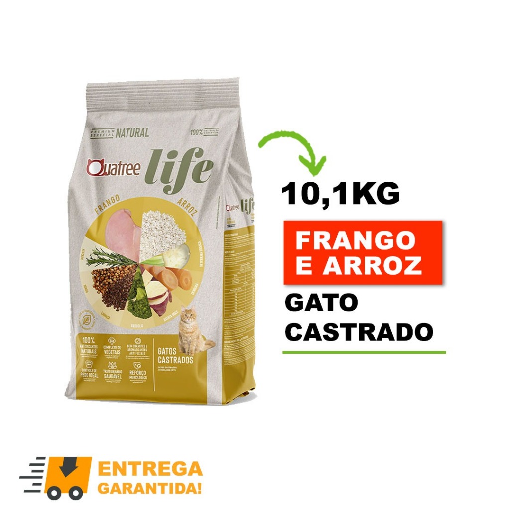 Ração Quatree Life Para Gatos Castrados Frango e Arroz 10,1 kg-Envio Rápido em Oferta na Shopee