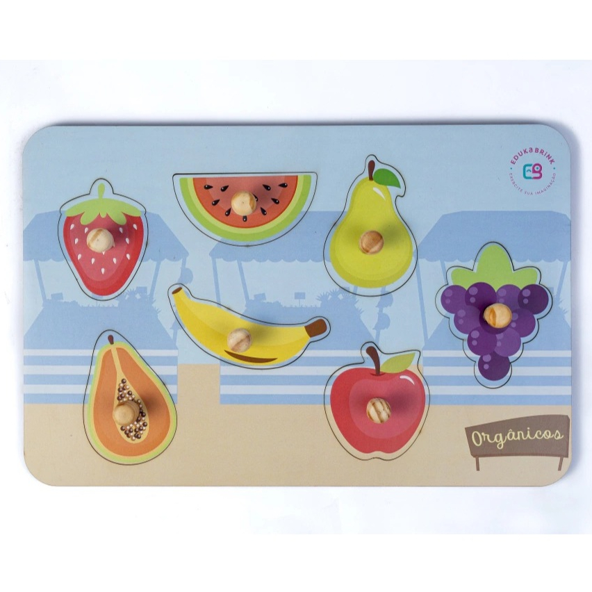 Brinquedo Jogo de Encaixe Frutas Madeira | Quebra-Cabeça Educativo Infantil | Aprenda Bem! 20x30cm