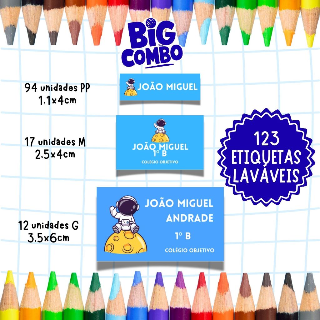 🚀 ENVIO RÁPIDO🚀 KIT 123 ETIQUETAS ESCOLAR A PROVA D'ÁGUA- ETIQUETA LAVÁVEL- 123 ETIQUETAS VINIL- ETIQUETA PERSONALIZADA