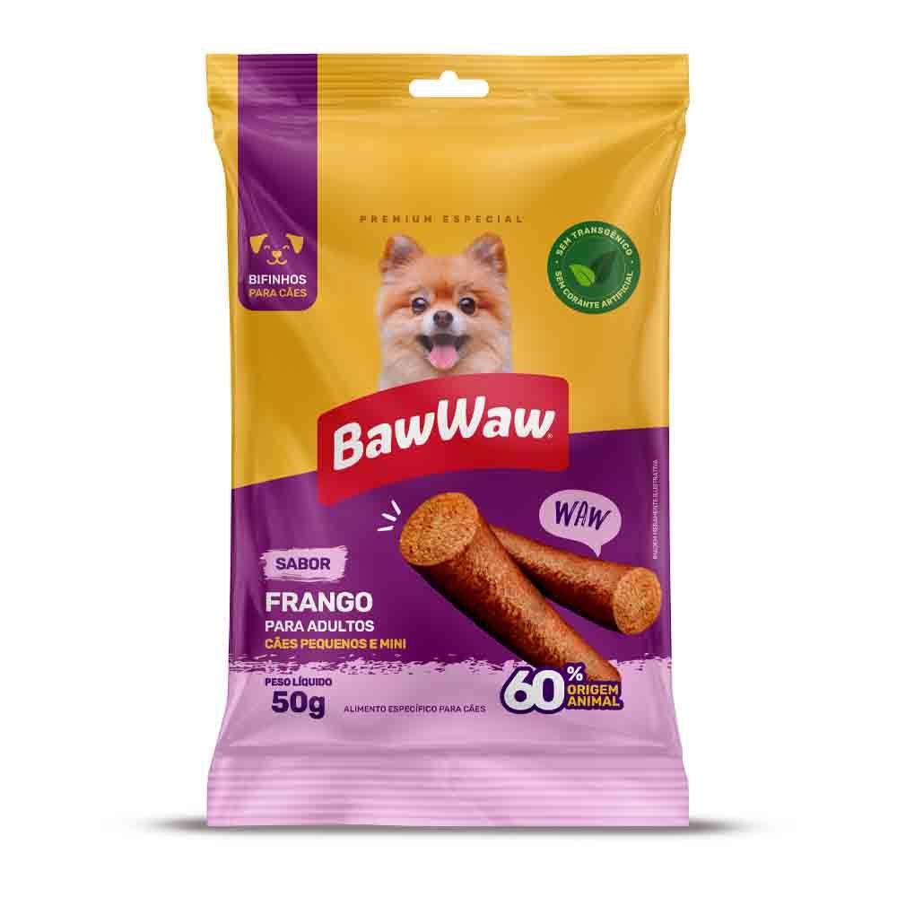 Bifinho petisco sabor frango Baw Waw p/ cães adultos mini e pequeno porte 50g