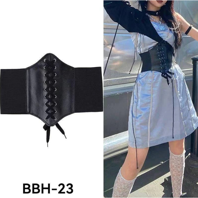 Cinto Espartilho Feminino Preto Corset Largo Elástico Na Cintura BBH-23