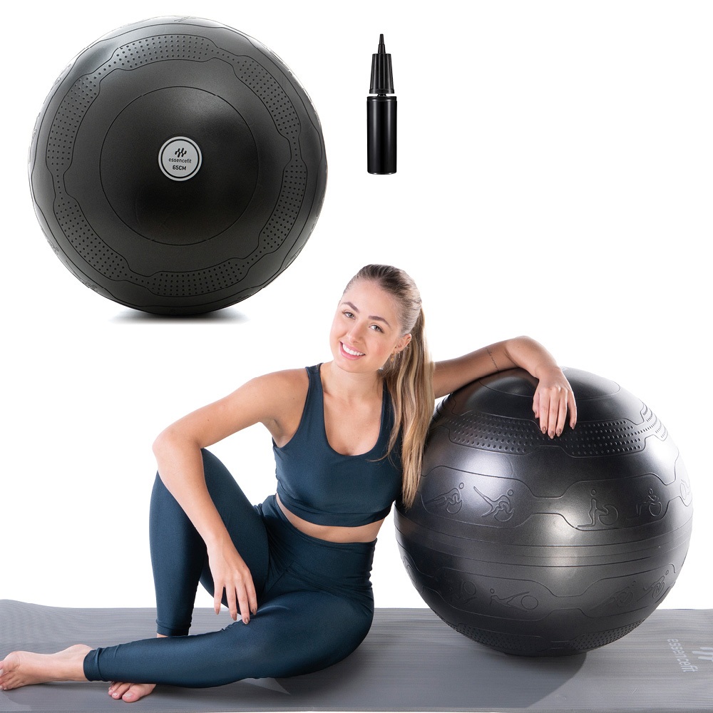 Bola de Pilates Suíça 65cm Para Exercícios Fortalecimento Muscular Tecnologia Anti Estouro EssenceFit em Oferta na Shopee