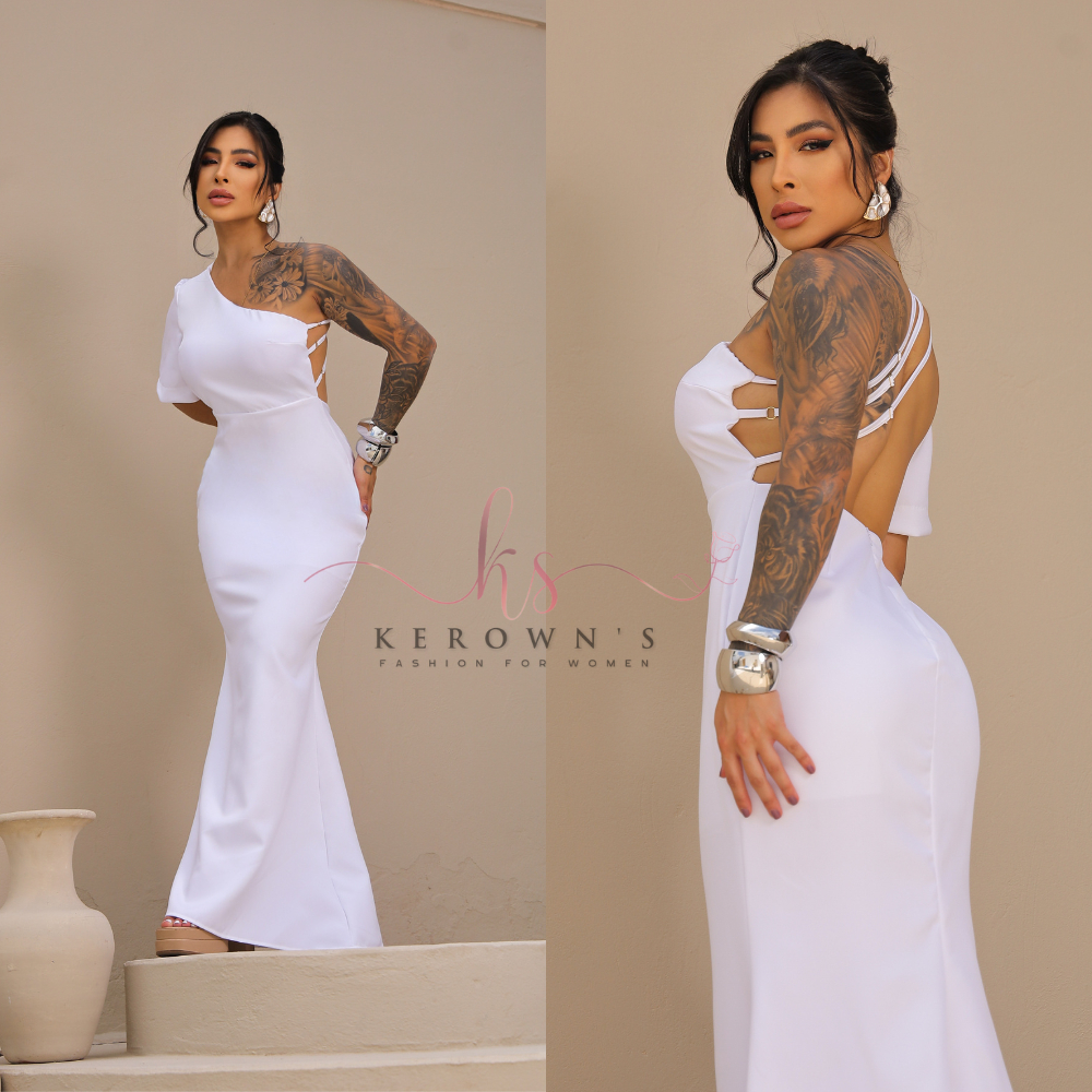 Vestido Longo de Alfaiataria com Bojo e Zíper nas Costas – Fenda Elegante e Recortes Laterais em Oferta na Shopee