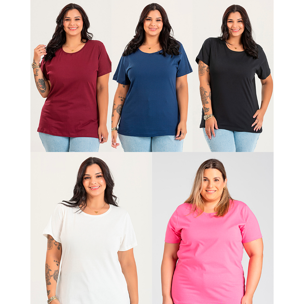 T-shirt Feminina Plus Size G1 a G10 100% Algodão Gola Redonda Camiseta Básica Casual Tecido Macio Modelagem Soltinha em Oferta na Shopee