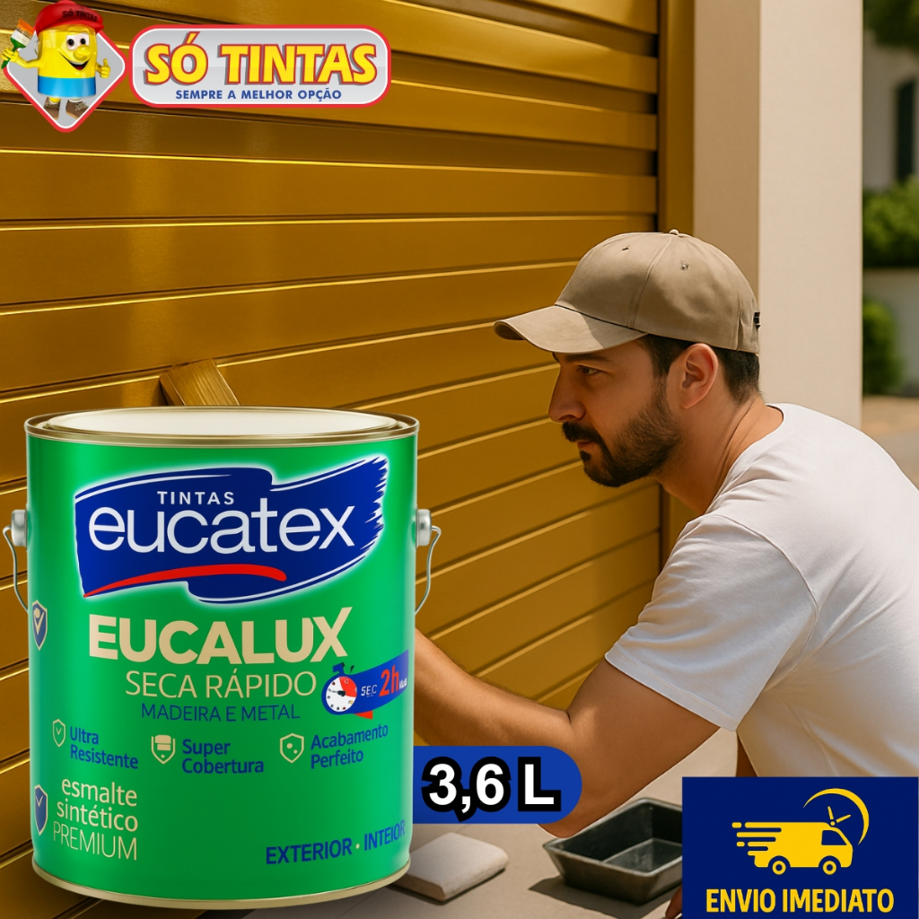 Tinta Esmalte Sintético Eucalux Eucatex 3,6 L Brilhante, Secagem Rápida Madeira, Metal, Várias Cores em Oferta na Shopee