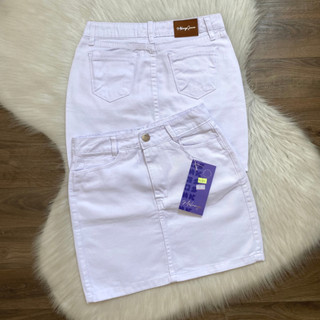 Saia Jeans Feminina Branca Cintura Alta Curta 100% Algodão