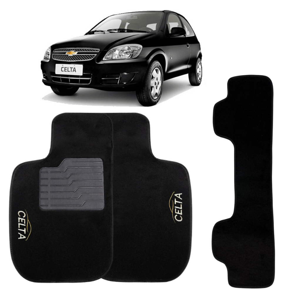 Jogo De Tapete Carpete  - Compatível Com Celta - 2002 - 2015 - Preto Bordado - Automóvel - Carro em Oferta na Shopee