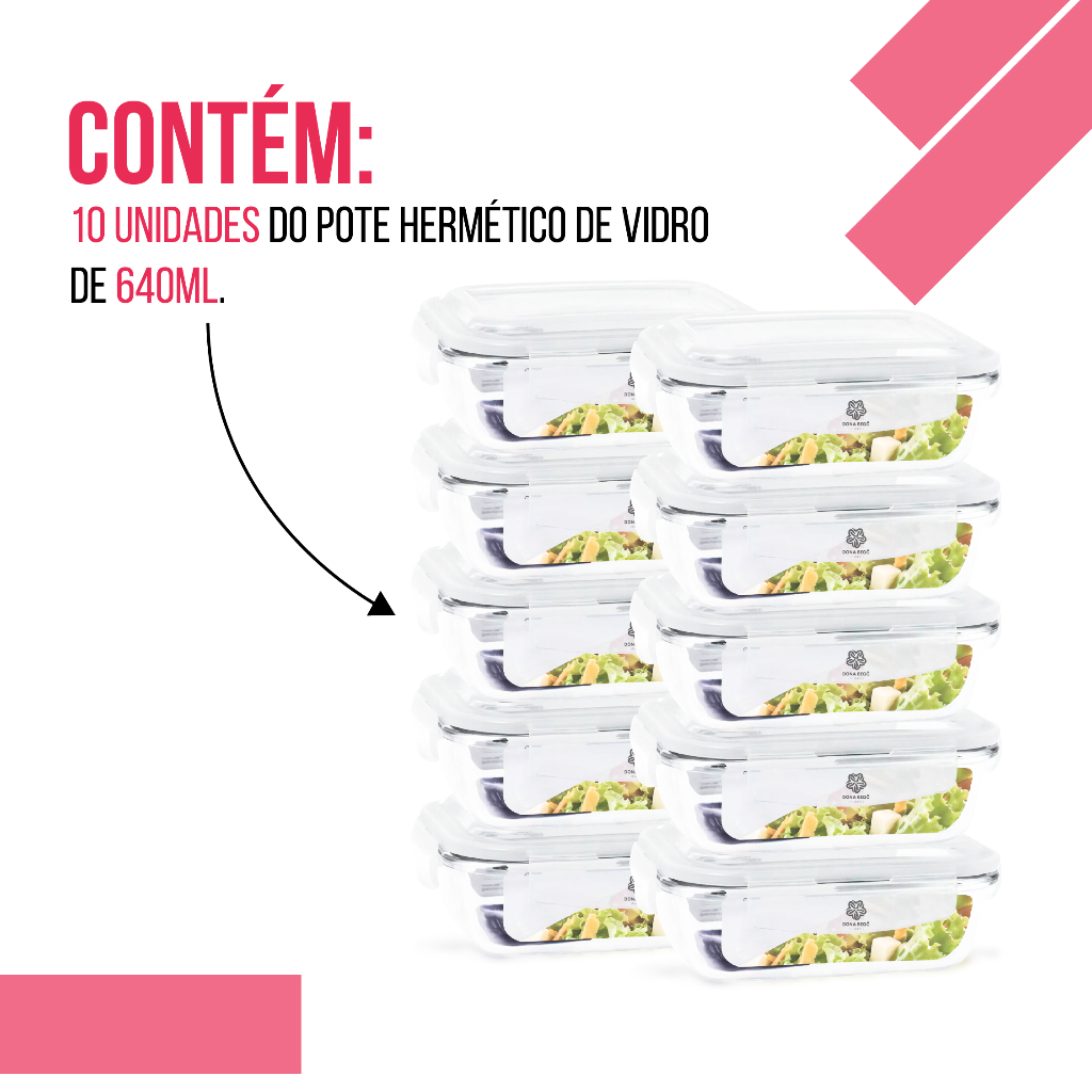 10 Pote de Vidro Com Tampa 640ml Potes Herméticos Porta Mantimentos Marmita de Vidro Pote De Vidro