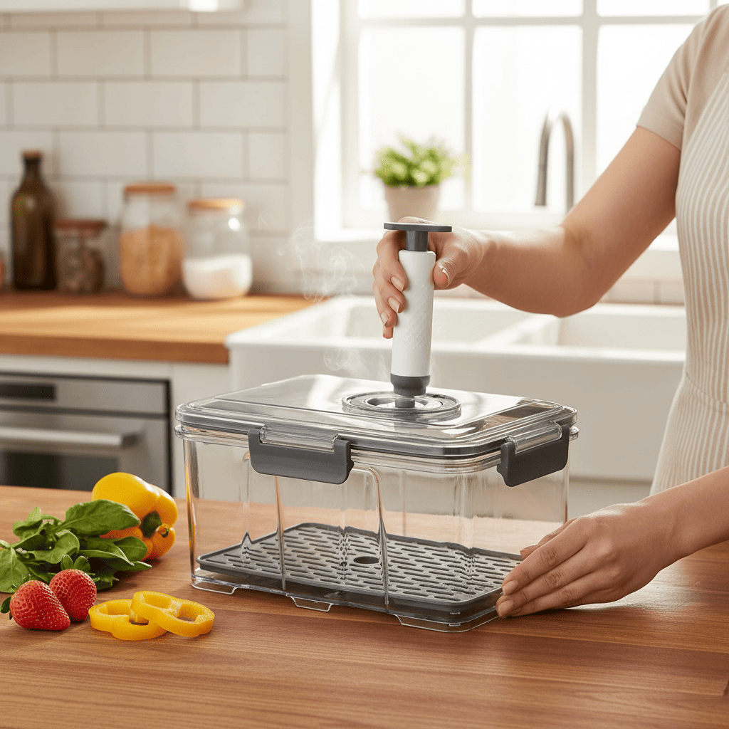 pote hermético 2 litros com bomba de vácuo ideal para geladeira e freezer conserva alimentos frescos recipiente plástico