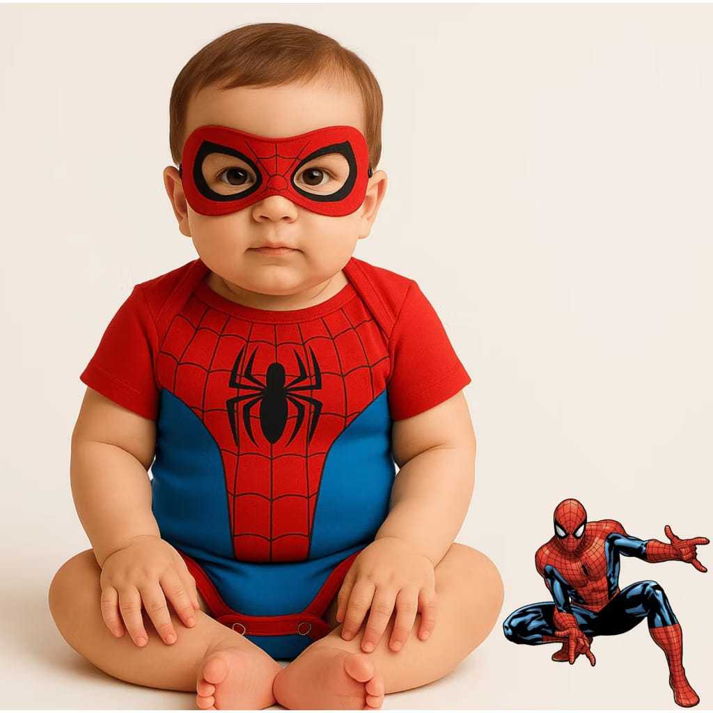 Body Bebê Homem Aranha Body + Mascara Fantasia Infantil Mesversario em Oferta na Shopee