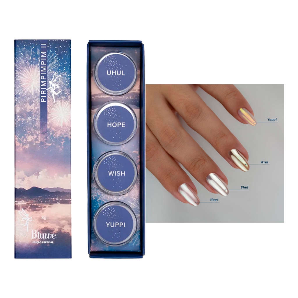 Kit Pó Cromado Unhas Bluwe - 4 Cores Pirimpimpim 2