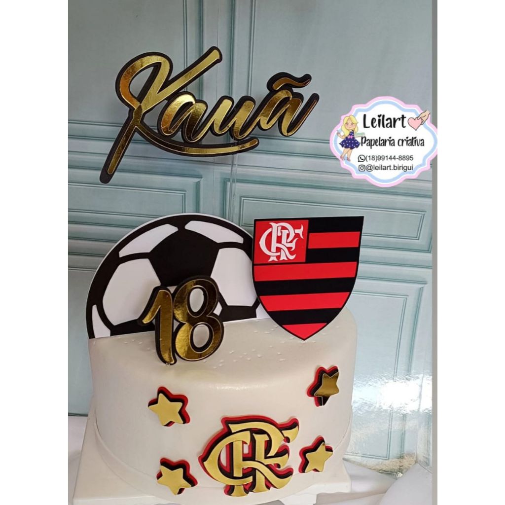 🎂 Topper/Topo de Bolo – Tema Flamengo 🔴⚫