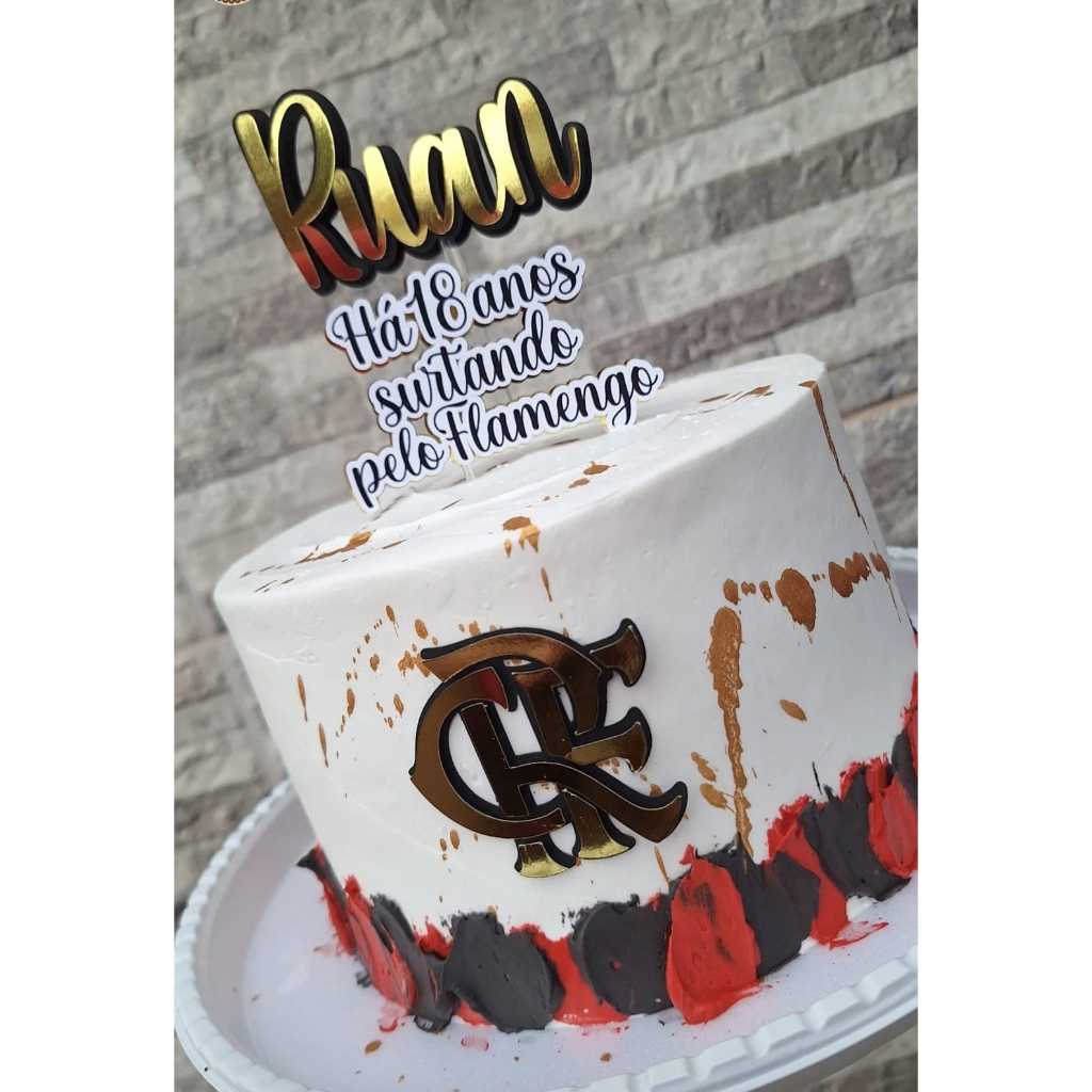 ENVIO RÁPIDO 🎂 Topper/Topo de Bolo – Tema Flamengo 🔴⚫