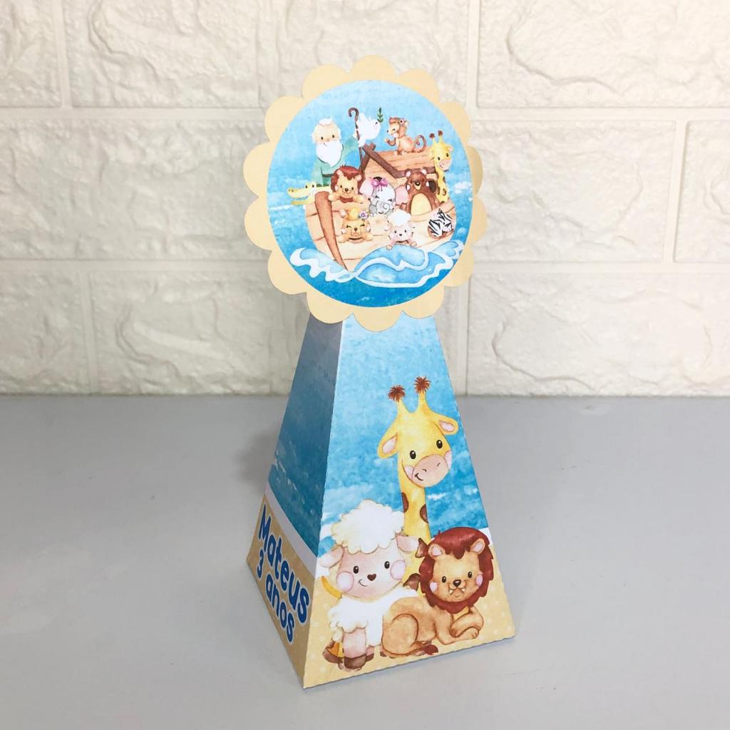 Caixa Pirâmide Lembrancinha Personalizada Aniversário Arca de Noé Festa Personalizados Pegue e Monte