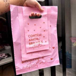 25/50 Sacola Plastica Boca de Palhaço | Rosa | Contém amor, brilho e autoestima | Joias | Acessórios em Oferta na Shopee