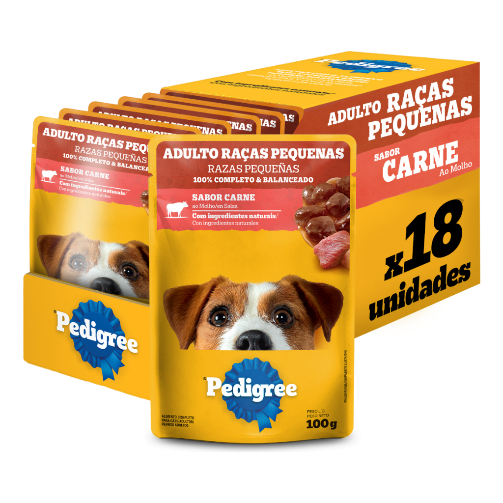 Caixa Fechada 18un 100g Sachê Pedigree Raças Pequenas Carne Pack Ração Umida