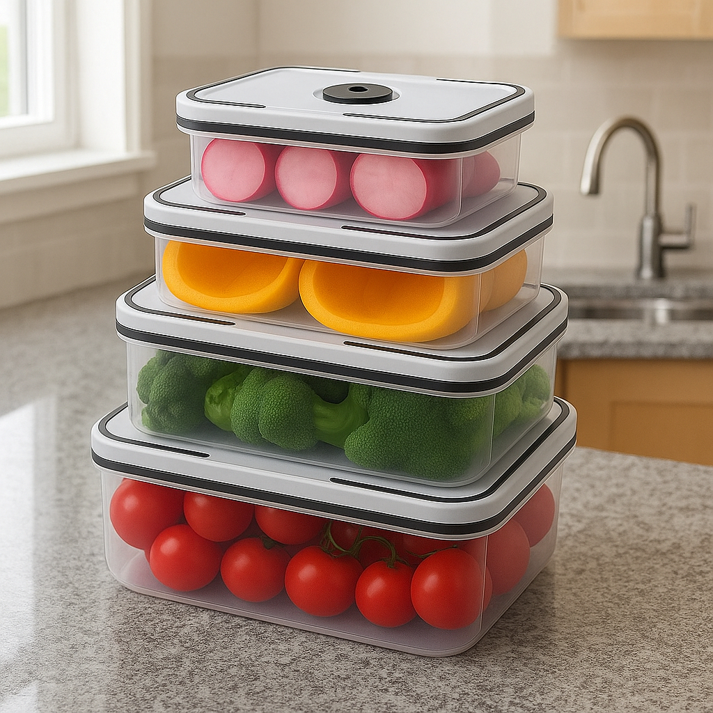 Kit 4 Potes Herméticos Quadrados Mantimentos Cozinha Organizador Geladeira Tampa Vedação Plástico