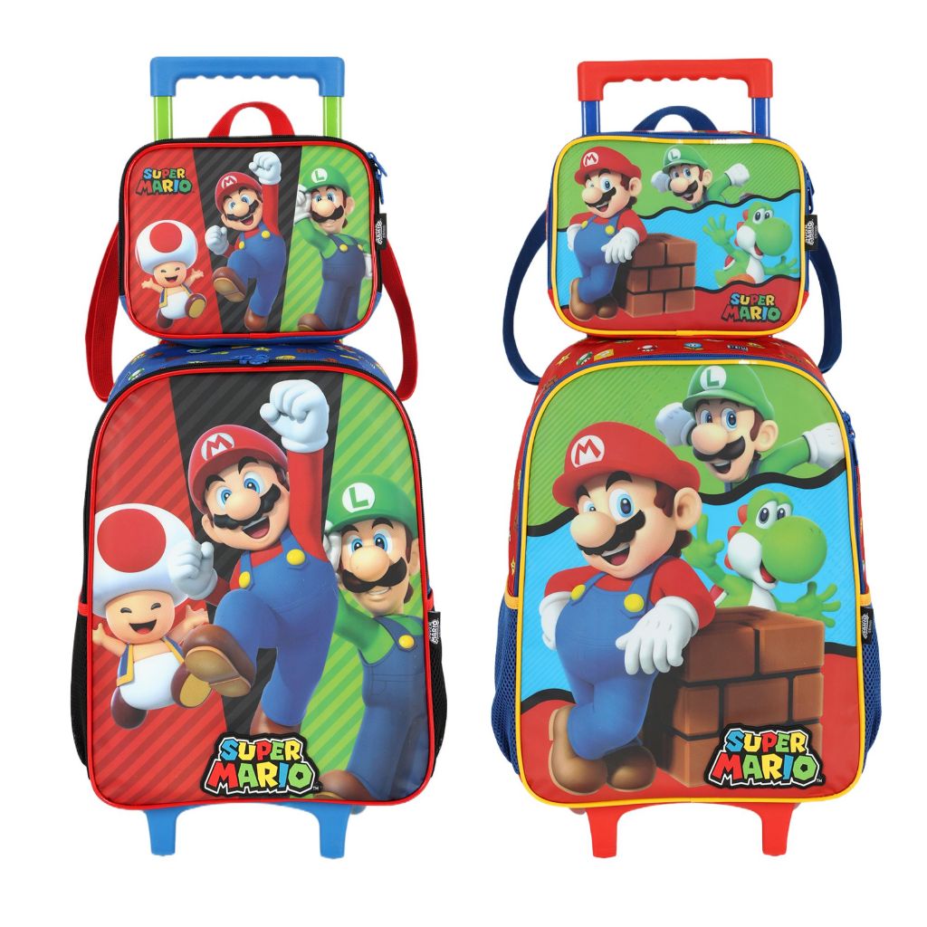 Linha Escolar Infantil Super Mario Bros – Mochila de Rodinhas e Lancheira – Luxcel em Oferta na Shopee