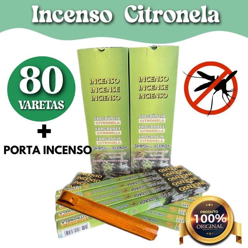Kit Incenso 100% Natural Espanta Mosquitos com Porta Incenso | Aroma Citronela | ESCOLHA SEU KIT em Oferta na Shopee
