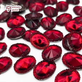 Chaton Oval Indiana 13x18mm em Acrílico com Base Reta – Vermelho | Para Colagem em Artesanato e Decoração em Oferta na Shopee