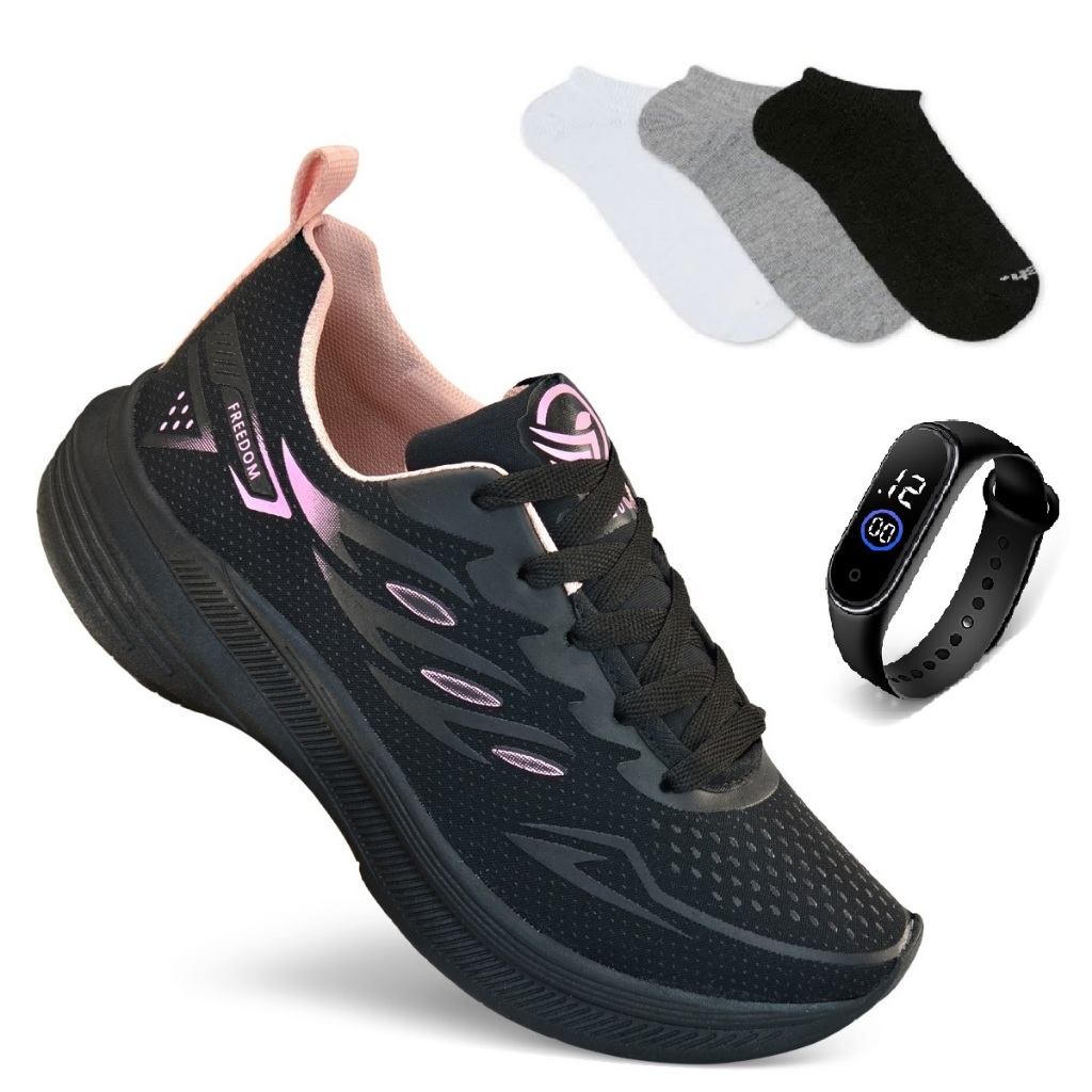 Kit Tenis Feminino + relogio + meia esportivo corrida treino envio no mesmo dia baratissimo promoção