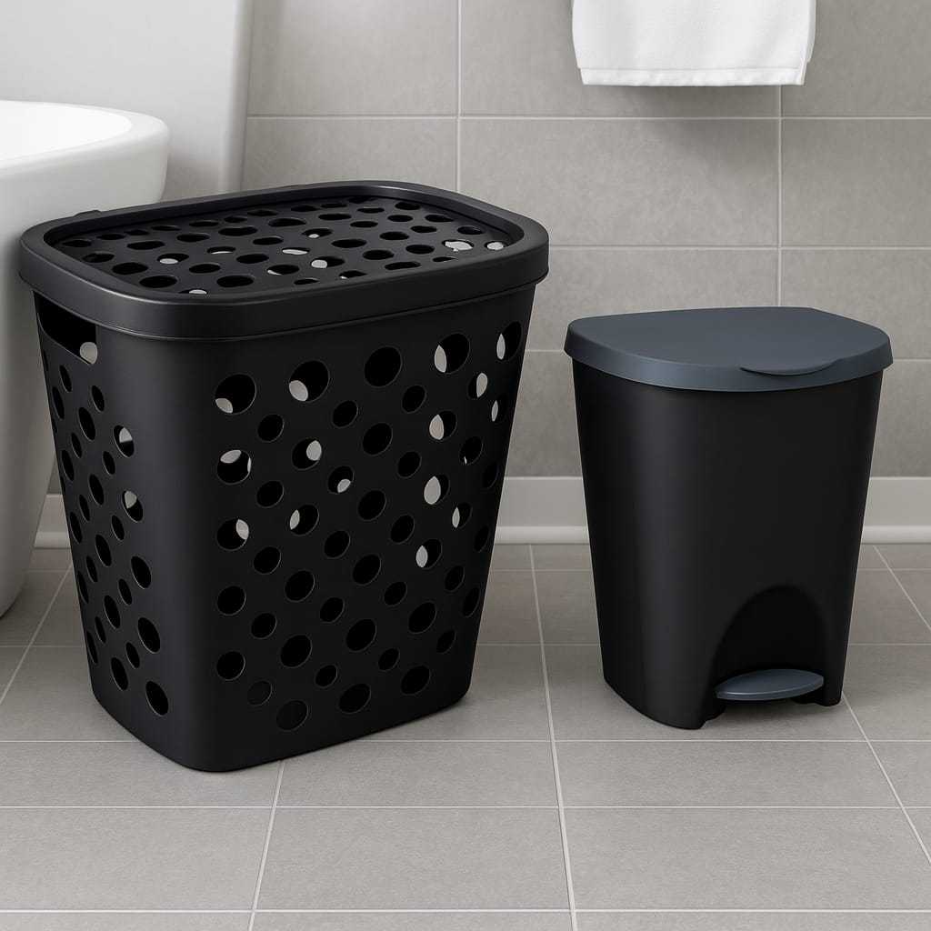 Kit Com Cesto Telado Com Tampa E Alça Para Roupas Sujas + Lixeira Premium 7,5 Litros Com Tampa Alça Banheiro Cozinha em Oferta na Shopee