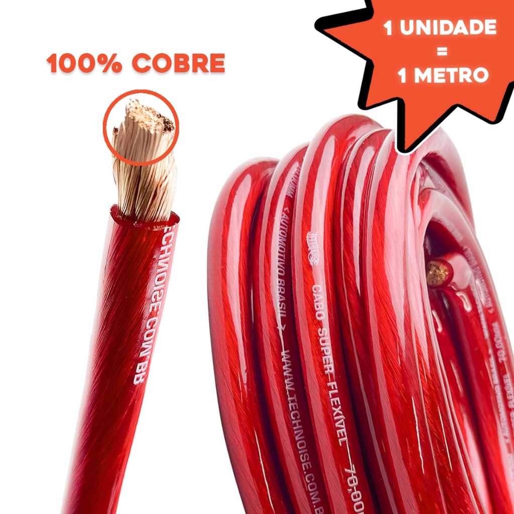 Cabo De Bateria Technoise 70mm 100% Puro  Fio Alimentação Som Automotivo Amplificador **VALOR DO METRO**