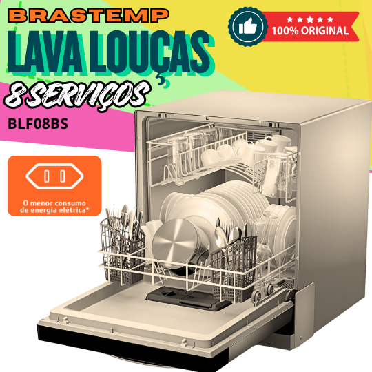 Lava-Louças Brastemp 8 Serviços Cinza Metálico BLF08BS – Lava até 88 peças por ciclo - 110V / 220V