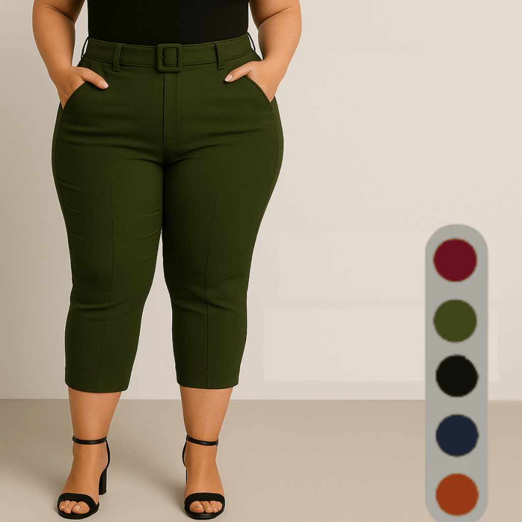 Calça Capri Plus Size Social Bengaline Feminino Cinto Fivela Com Bolso Alfaiataria 42 ao 52 em Oferta na Shopee