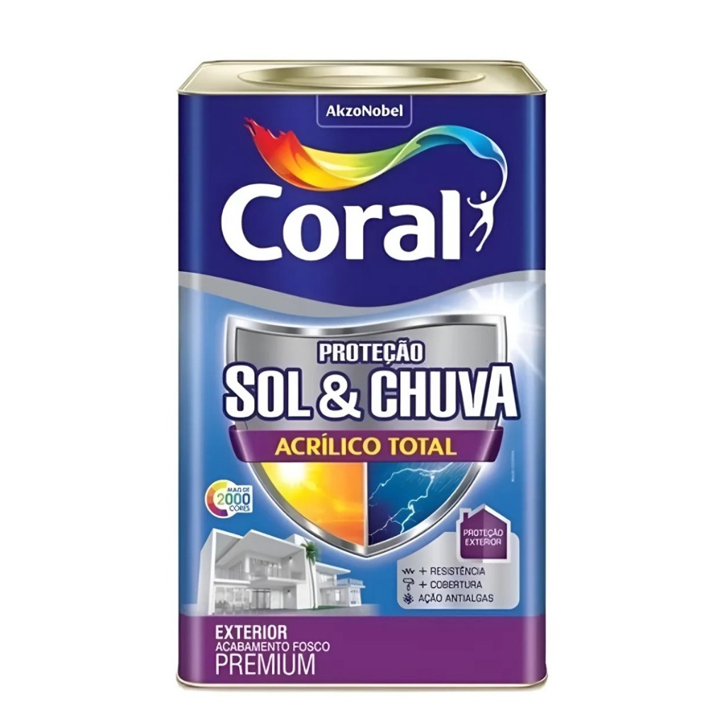 Tinta Acrílica Coral Sol & Chuva Acrílico Total Fosco 16L Alta Proteção Antimofo Uso Externo