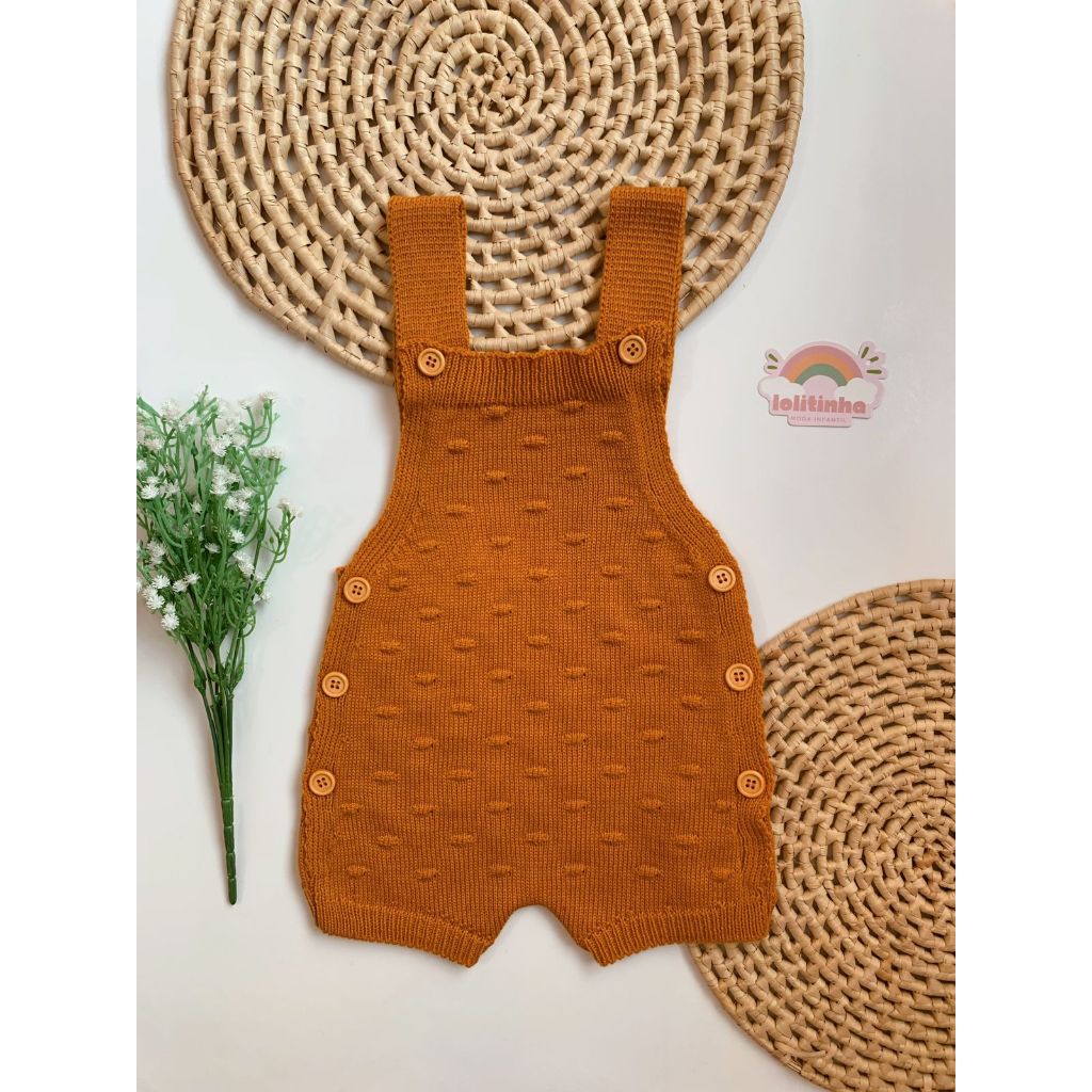 Macacão Jardineira Tricô Antialérgico Bebê Curto Tricot Macaquinho Pipoca em Oferta na Shopee