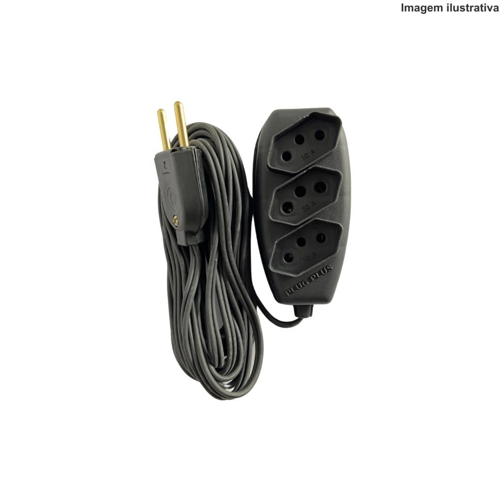 Extensão Elétrica 3 Entradas 5 Metros Eletro G3 Plug Extensor 10A/20A – Preto