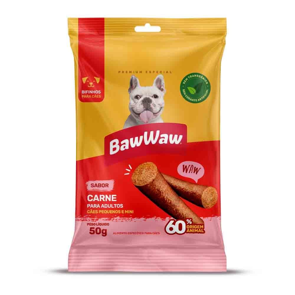 Promoção petisco snack bifinho sabor carne Baw Waw  p/ cães adultos mini e pequeno porte 50g