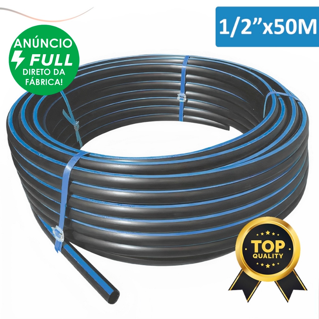 Mangueira Irrigação Gotejamento 1/2 Plástica Rolo Com 50 Metros SEM FUROS Reforçada Selo Azul