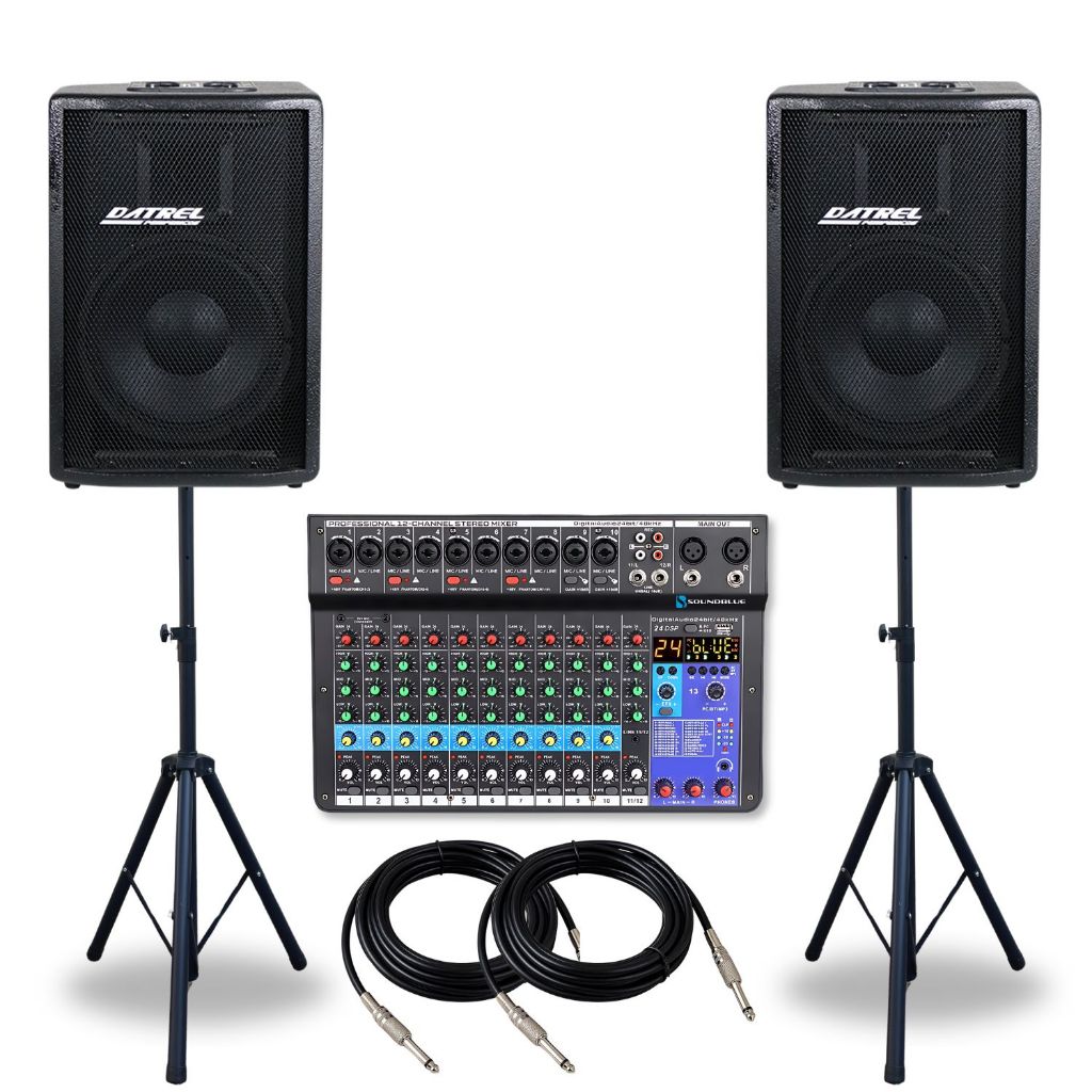Kit 2 Caixas Som 400w Ativa Passiva 10 Acustica Profissional + Console Mesa 12 Canais Audio + 2 Suportes Pedestal Tripe