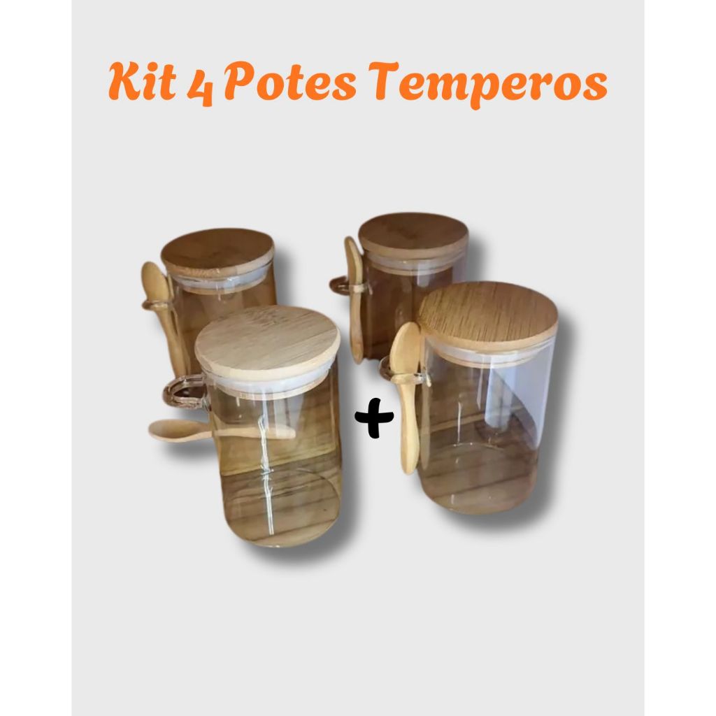 Kit 4 Porta Condimentos 280ml Pote Temperos Porta Especiarias Kit 4 Porta Temperos de Vidro Porta Temperos Tampa — R$ 59,90 em Shopee