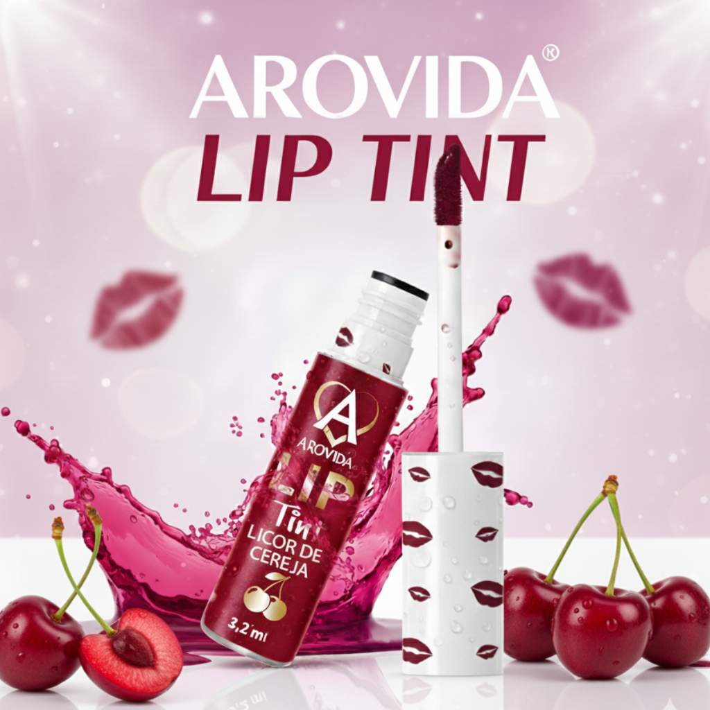 Lip tint 3 em 1 Maquiagem Perfeita Efeito Natural Alta Pigmentação Longa Duração Sombra Blush Licor de Cereja Arovida