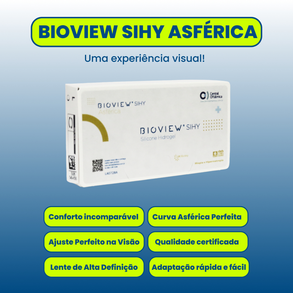 LENTE DE CONTATO BIOVIEW SIHY ASFÉRICA MIOPIA E HIPERMETROPIA - CX6 LENTES - TROCA MENSAL